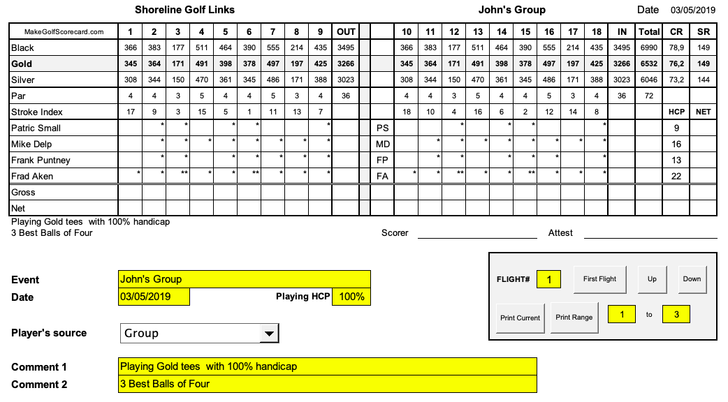 Golf Scorecard Template Excel